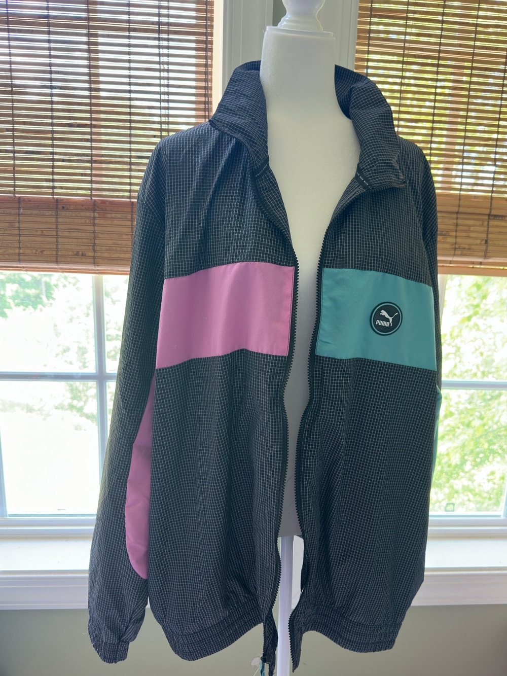 Puma Black Windbreaker with Pink and Teal Color Blocks
